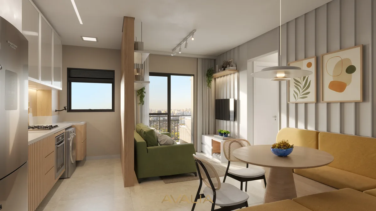 Render do apartamento decorado do Viva Parque Aura