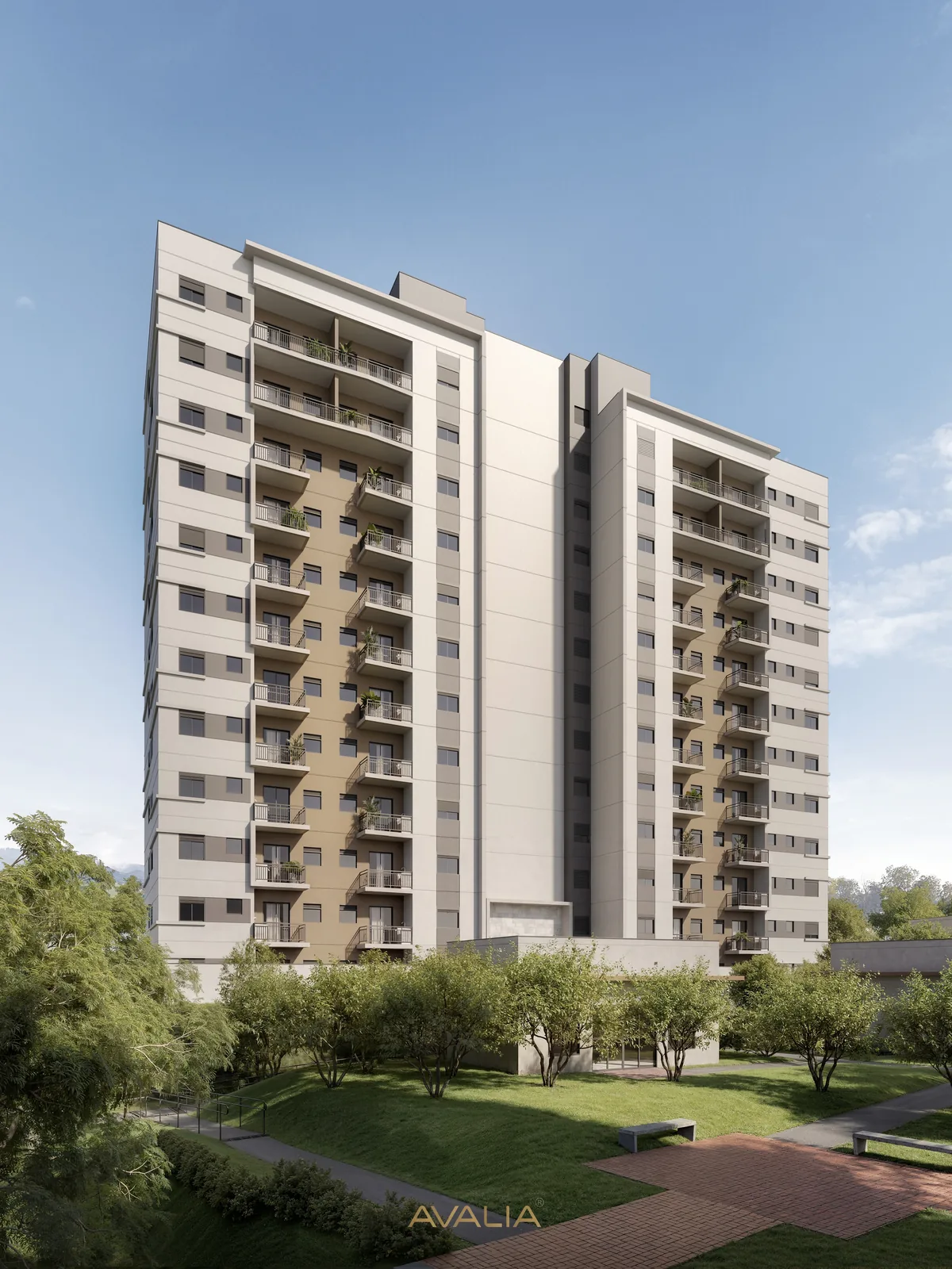 Render da fachada diurna do Viva Parque Aura