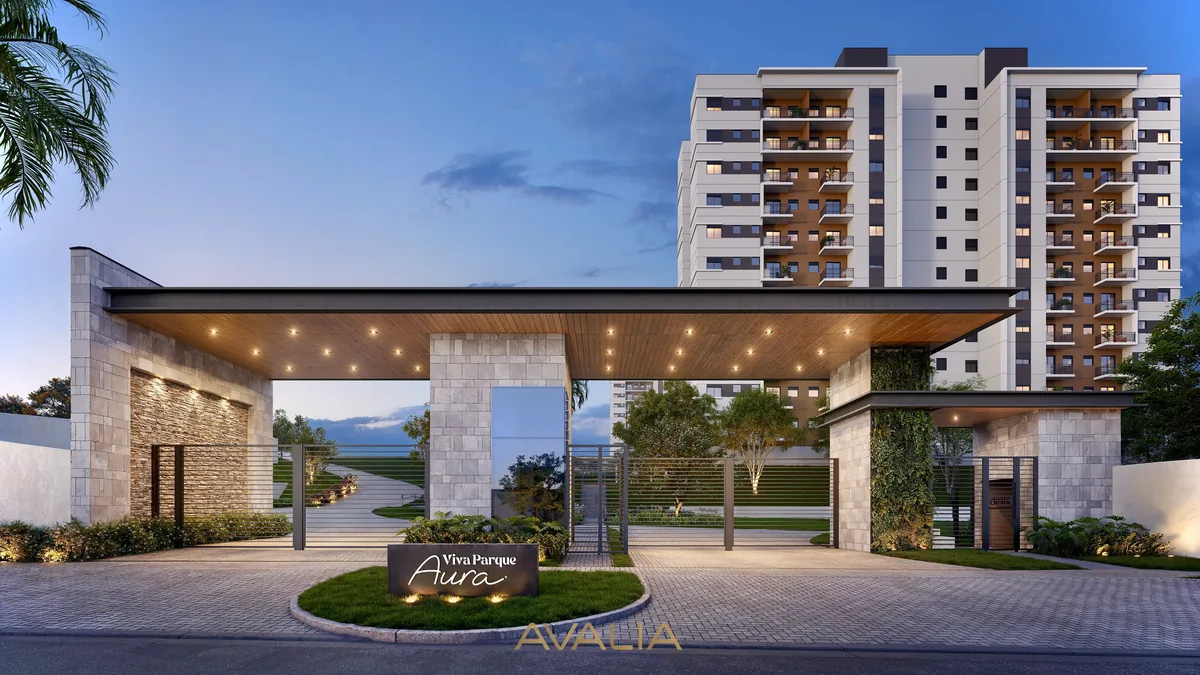 Render da portaria do Viva Parque Aura