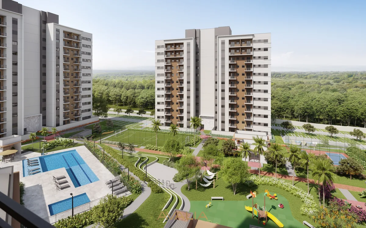 Render da varanda gourmet do Viva Parque Aura